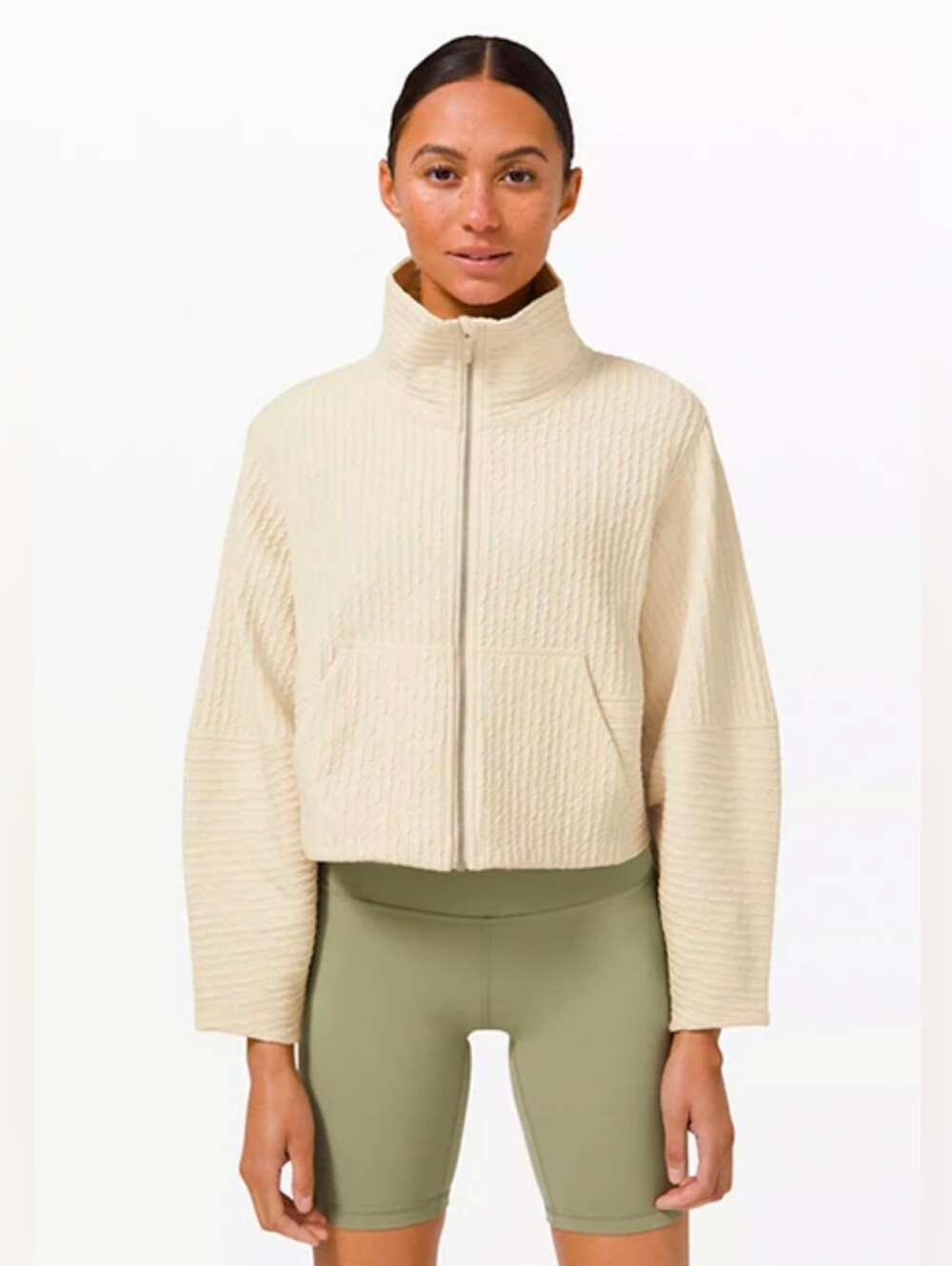 Lululemon Textured Crop Full Zip Jacket White Opal Size Medium/Large